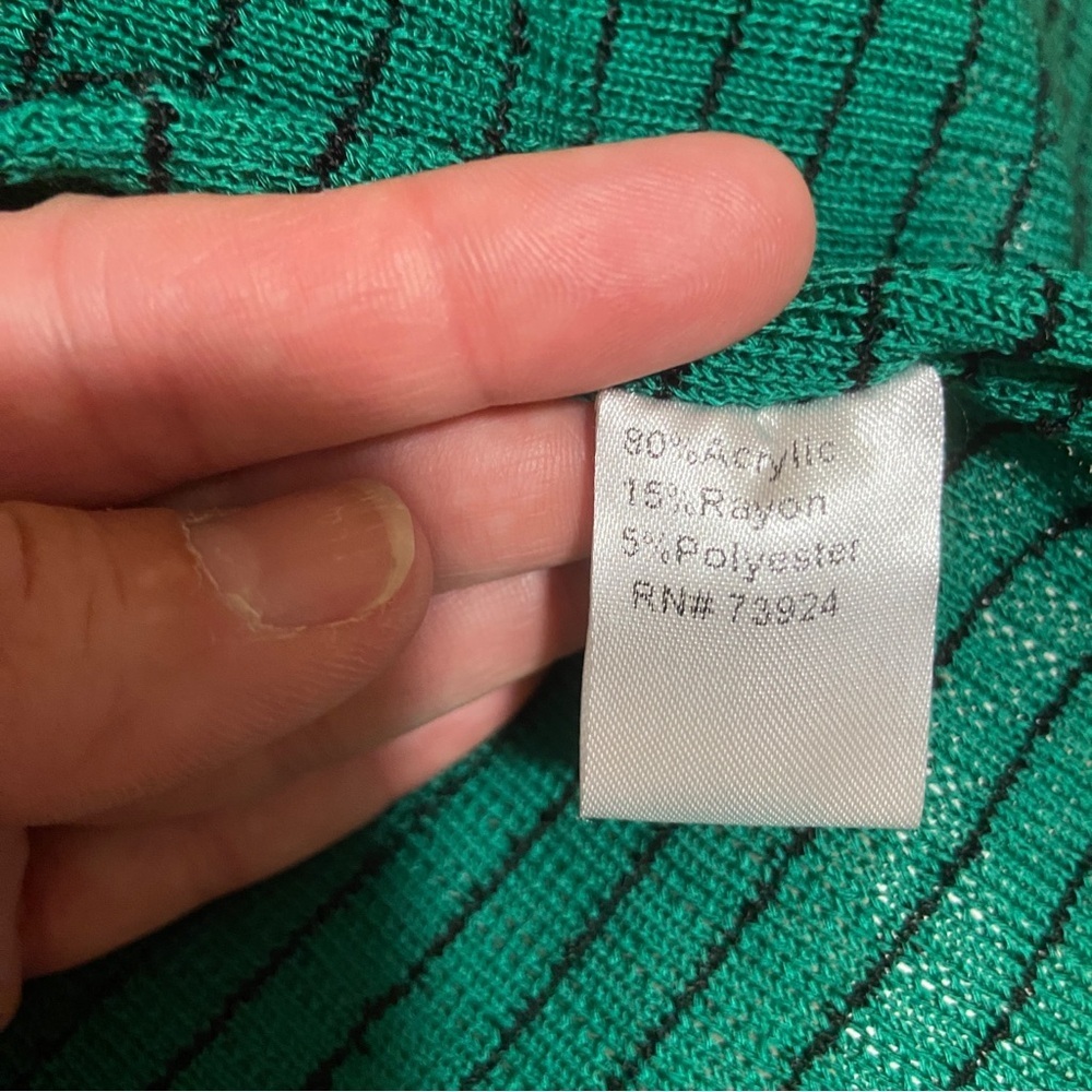 Ming Wang Green Knit Jacket with Black Floral Design - Picture 10 of 13